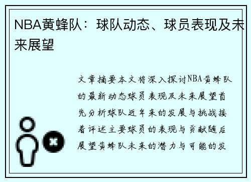 NBA黄蜂队：球队动态、球员表现及未来展望